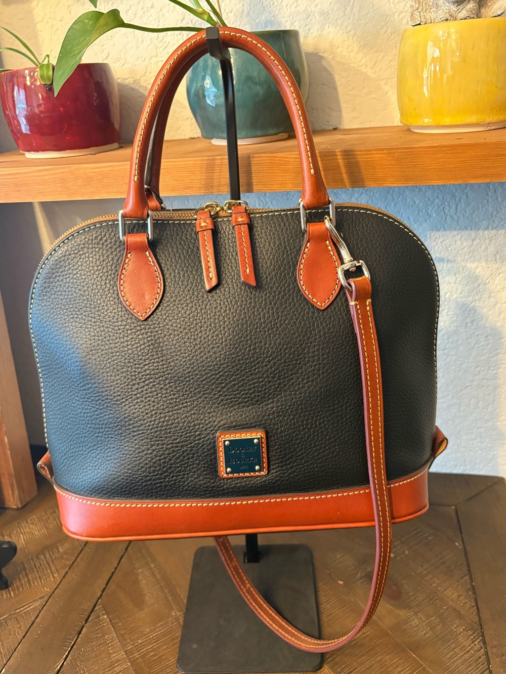 Dooney & Bourke Black and Brown Pebble Leather Satchel
